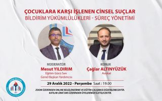 “Çocuklara Karşı İşlenen Cinsel Suçlar- Bildirim Yükümlülükleri- Süreç Yönetimi” Eğitimi