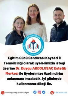 Dr. Duygu Akdolusaç Estetik Merkezi İle Üyelerimize Özel İndirim Anlaşması İmzaladık.