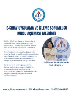 E-sınav Uygulama Ve İzleme Sorumlusu Kursu Açılması Talebimiz