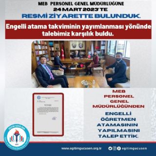 Engelli Öğretmen Atama Takviminin Yayımlanması Talebimiz Karşılık Buldu