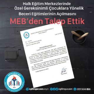 Halk Eğitim Merkezlerinde, Özel Gereksinimli Çocuklara Yönelik Beceri Eğitimlerinin Açılmasını MEB’den Talep Ettik!