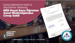 Koçluk Eğitimlerinin İptali Talebimize MEB Hayat Boyu Öğrenme Genel Müdürlüğünden Cevap Geldi