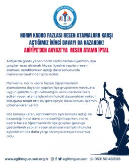 Norm Kadro Fazlası Resen Atamalara Karşı Açtığımız İkinci Davayı Da Kazandık!